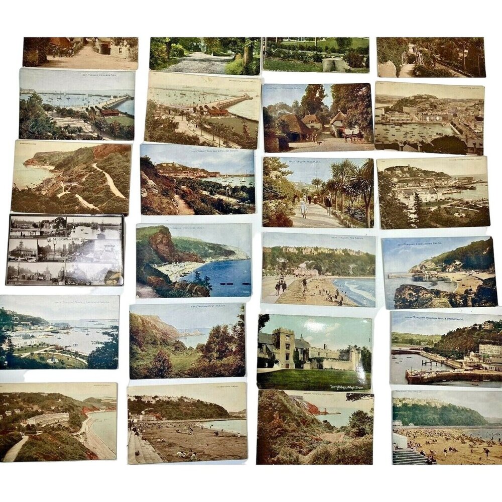 28 Vtg Postcards Torquay England Sands Cove Waldon West Front Beach Lot 1900s